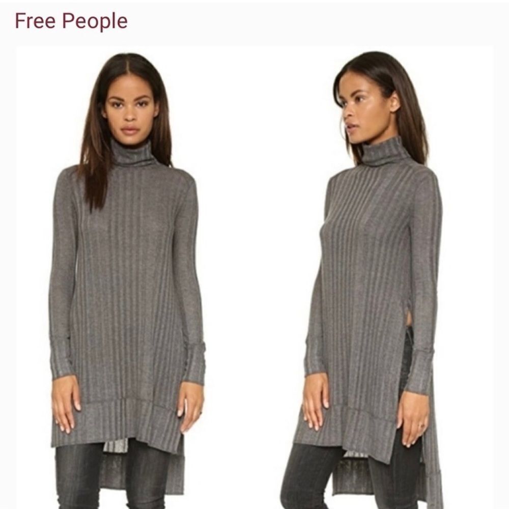 Free People We The Free Ribbed Turtleneck Tunic in Gray Size Small